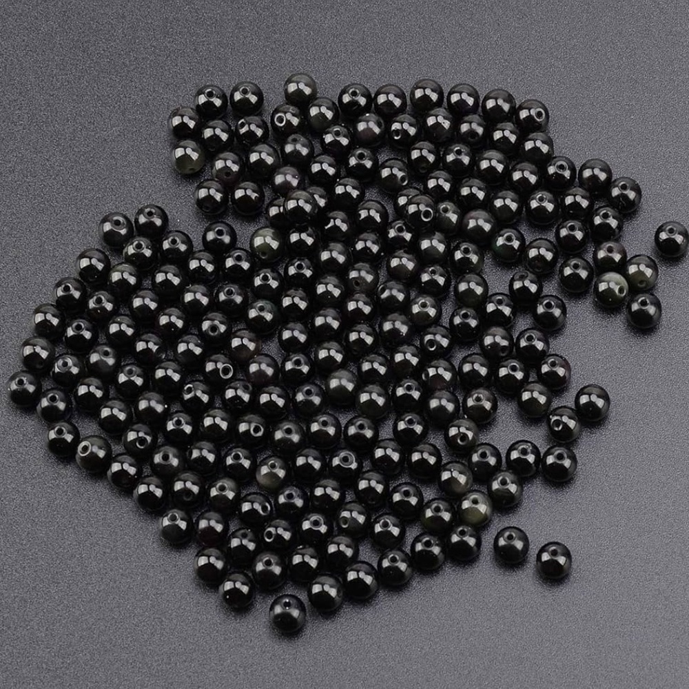 60 piece 6mm Round Natural Black Obsidian Gemstone Loose Beads